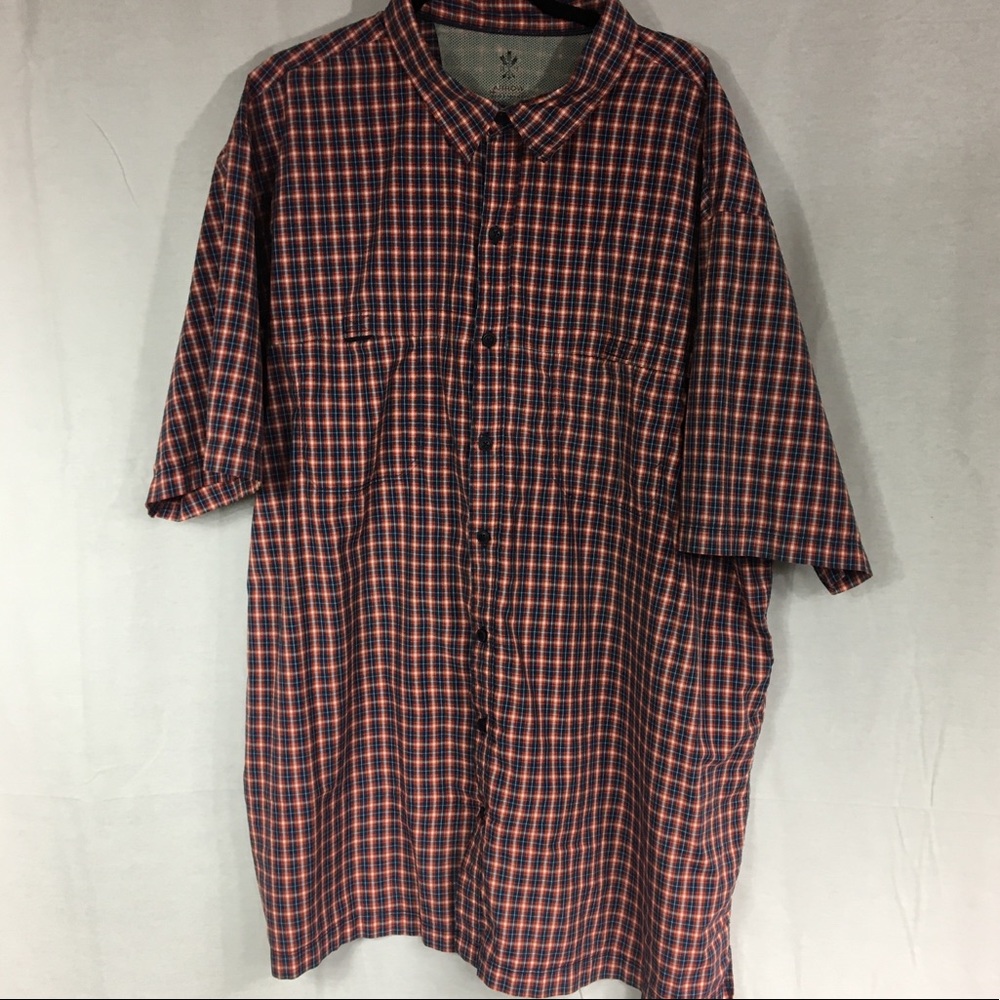 3XL Arrow Performance blue orange gingham print short sleeved button front